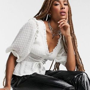 Topshop Shirred Blouse in Ivory